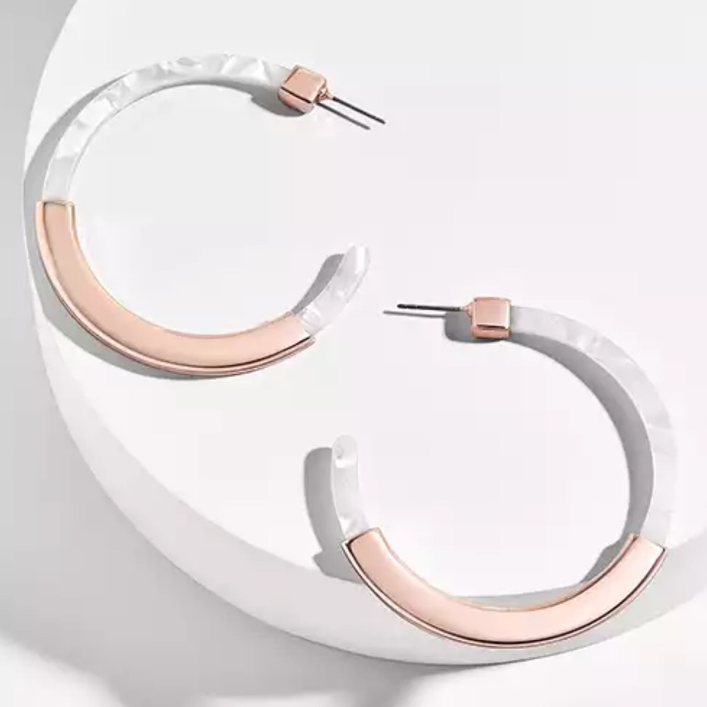 Blue and gold acrylic hoop earrings